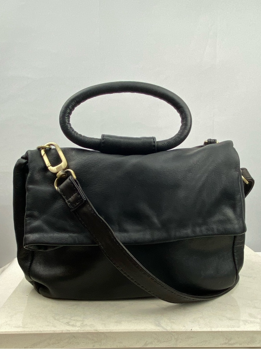 HOBO Revere Black Leather Satchel Crossbody Bag